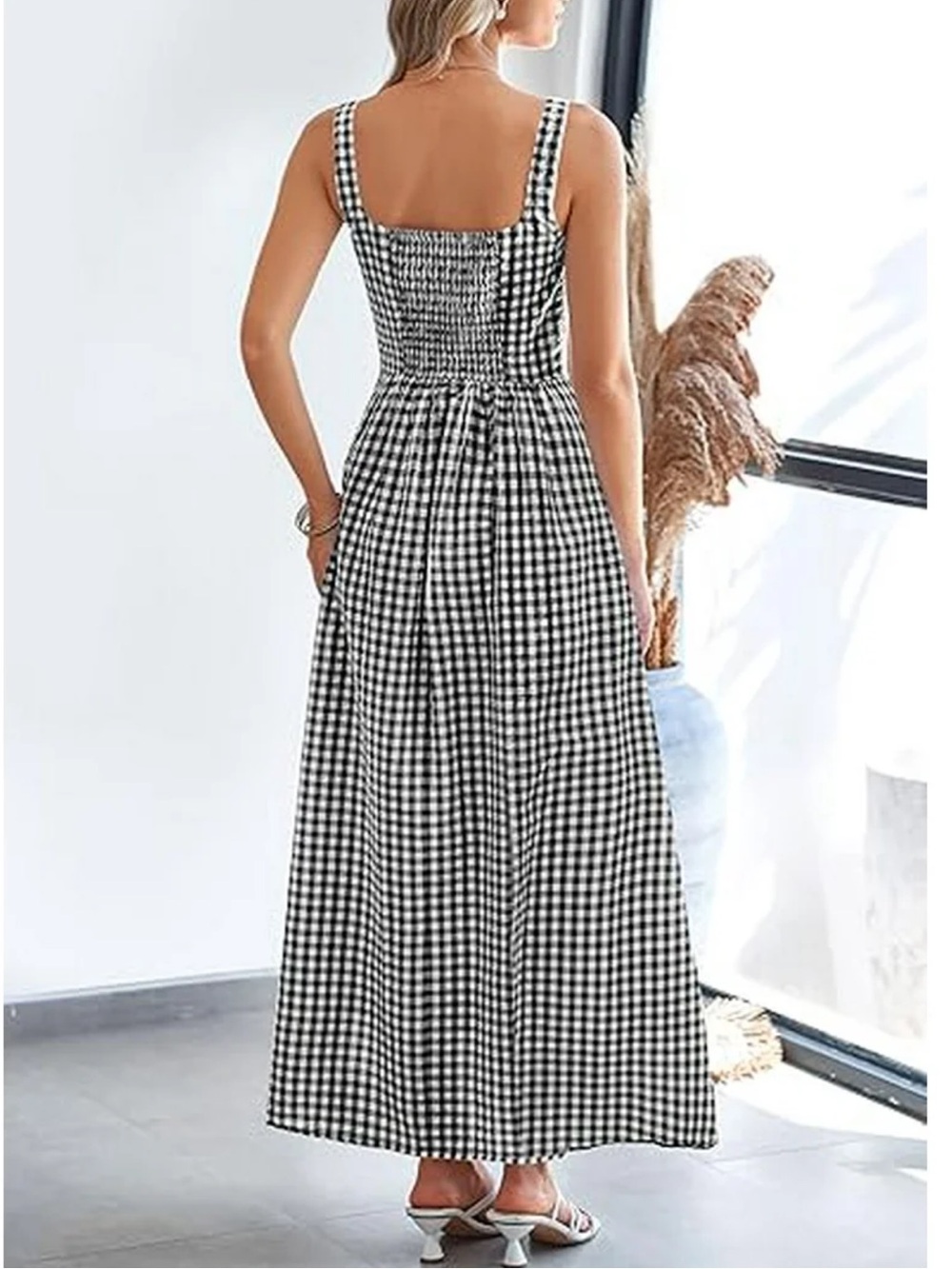 PRETTYGARDEN WOMENS BLACK WHITE GINGHAM MAXI DRESS LARGE NEW WITH TAGS